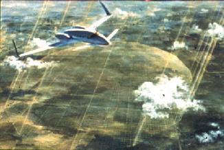 Avion atravesando un rayo de microondas procedente del espacio